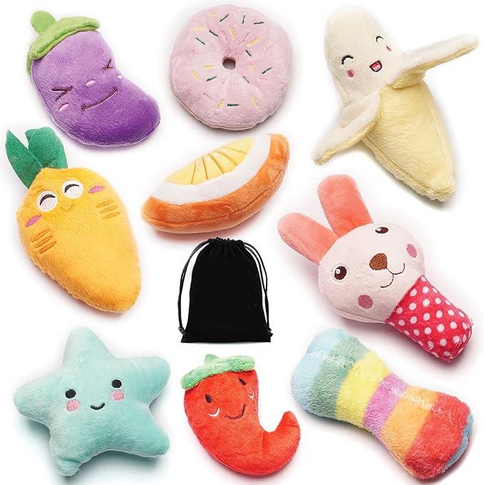 9 Pack Small Dogs Puppy Squeaky Dog Toys,Cute Variety Colors Designs to Bite Anytime, for Small Dogs