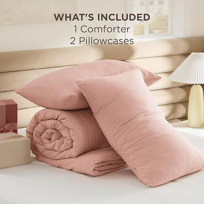Bedsure Full Comforter Set, Blush Pink Soft Prewashed Bedding for All Seasons, 3 Pieces GentleSoft™ Bed Set, 1 Lightweight Comforter (82"x86") and 2 Pillowcases (20"x26")