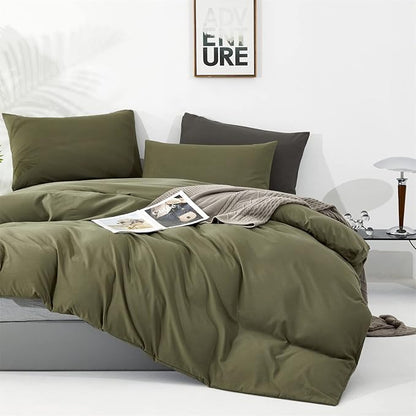 karever Olive Green Comforter Set Cal King Size Solid Green Comforter 3 Pieces Soft Dark Green California King Comforter Bedding Set Women Pure Olive Green Cal King Bed Comforter Set for All Season