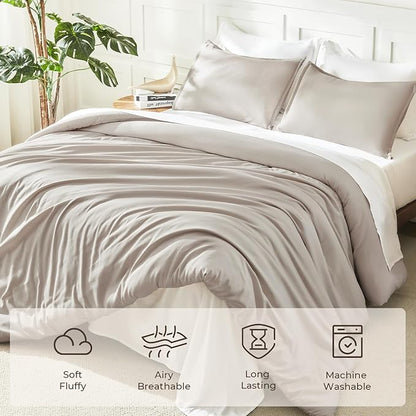 Litanika Oversized King Comforter 120x98, 3 Pieces Linen Lightweight Solid Bedding Comforter Set, All Season Fluffy Bed Set (1 Comforter & 2 Pillowcases)