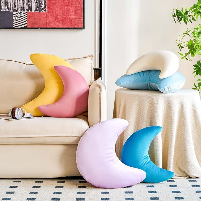 Yellow Moon Pillow, 14.9" Cute Soft Velvet Half Moon Shape Plush Decorative Throw Pillows Cushions Room Decor for Couch Bedroom Living Room