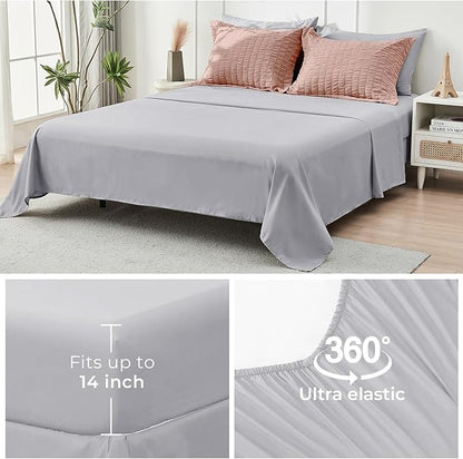 HYMOKEGE Rose Gold/Light Grey Full Size Comforter Sets Seersucker 7 Pieces, All Season Luxury Bed in a Bag for Bedroom, Bedding Set with Comforter, Sheets, Pillowcases & Shams