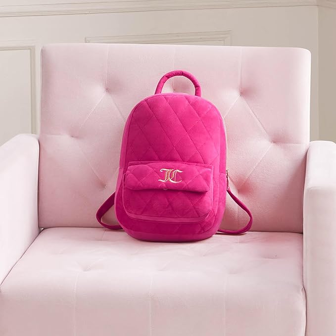 Juicy Couture Quilted Backpack Shaped 12" x 8.5" Decorative Pillow, Hot Pink