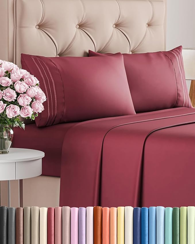 Queen Size 4 Piece Sheet Set - Comfy Breathable & Cooling Bed Sheets Set - Hotel Luxury Bedding for Women, Men, Kids, Teens, Boys & Girls - Deep Pockets, Ultra-Soft, Wrinkle Free - Oeko-Tex - Burgundy