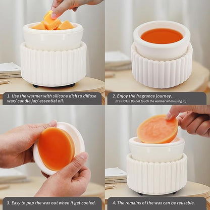 Ceramic Wax Melt Warmer with 1 pc Silicone Dish Candle Warmer for Scented Wax Electric Fragrance Burner for Home, Office, Bedroom - Gift & Décor