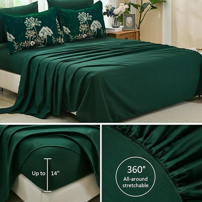 Yiran 7 Piece Comforter Set King Size, Dark Green Dandelion Floral Bedding Set, Botanical Bed in a Bag King, Soft Microfiber Complete Bedding Set with Comforter, Sheets, Pillowcases & Shams