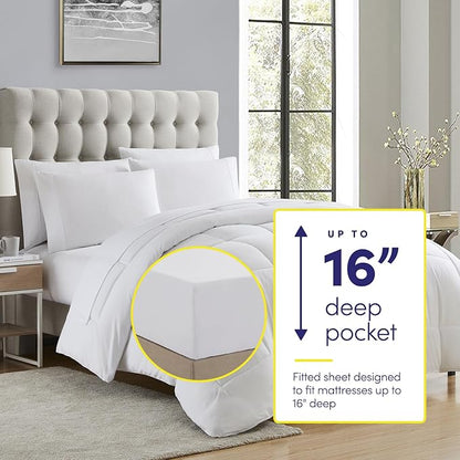 King Size Comforter Set with Sheets - 7-Piece Bedding Collection - 1 Comforter, 1 Fitted Sheet, 1 Flat, 4 Pillowcases - Deep Pocket - Soft & Breathable Premium Quality - Ideal for All Seasons, White