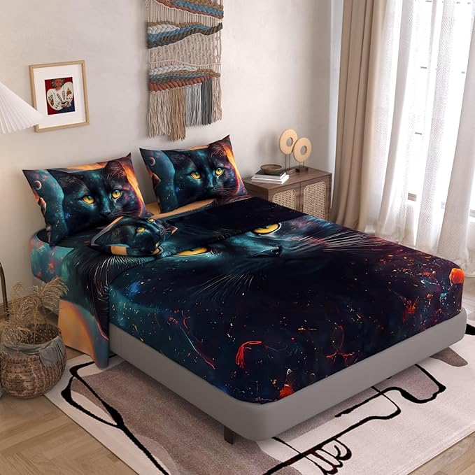 Namoxpa6 Pieces Cat Comforter Sets,3D Galaxy Pattern,Decorative 6 Piece Bedding Sets with Comforter,Flat Sheet,Fitted Sheet,Throw Pillow Cover,Pillow Shams,Twin Size