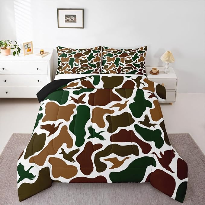 Erosebridal Camo Army Comforter Set Toddler Size Hunting Duck Bedding Set for Adults Teens Military Camouflage Comforter Wild Farmhouse Woodland Quilt Bedroom Decor