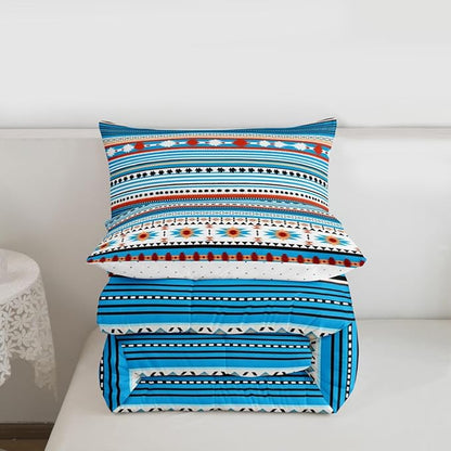 Erosebridal Southwestern Comforter Set Twin Boho Geometric Quilt, Tribal Arrow Bedding Set Western Duvet Insert, Country Room Decor Blue White