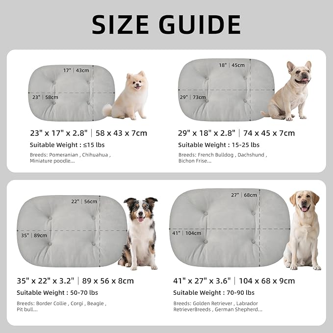 Washable Large Dog Bed 35x22 Inch - Silver Fox Faux Fur Supportive Pad, Non-Slip Bottom Durable Oval Pet Bed Indoor Outdoor for Medium Dogs Cats(Beige)
