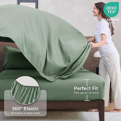HEVUMYI Sage Green King Comforter Set - 7-Piece All Season Bed in a Bag King, Ultra Soft Bedding Set with Comforter, Flat Sheet, Fitted Sheet, Pillowcases, Pillow Shams, Sage Green