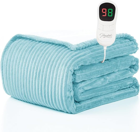 Homemate Electric Heated Blanket Twin Size - 62"x84" Heating Blanket Twin Size 1/2/4/6/8 Hours Auto-Off 10 Heat Level Over-Heat Protection Soft Flannel Sherpa ETL Certification