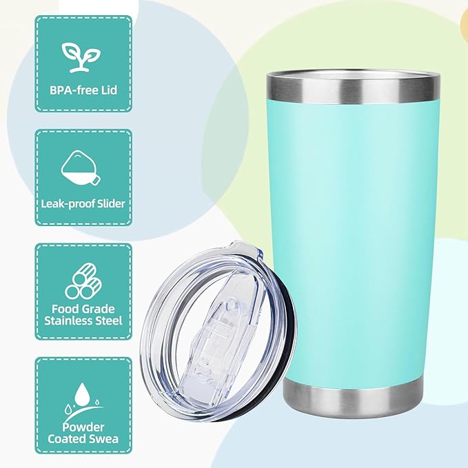 20oz Tumbler with Lid Stainless Steel Insulated Tumblers Travel Coffee Tumbler Bulk Double Wall Vacuum Insulated Water Cup Christmas Gifts for Women Men Her Him Home Office (Teal, 4pack)