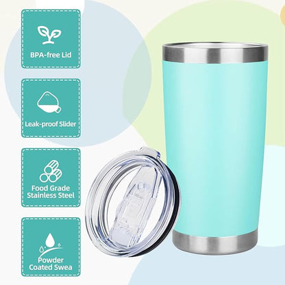 20oz Tumbler with Lid Stainless Steel Insulated Tumblers Travel Coffee Tumbler Bulk Double Wall Vacuum Insulated Water Cup Christmas Gifts for Women Men Her Him Home Office (Teal, 6pack)