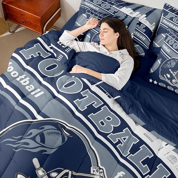 Feelyou Football 7 Pieces Comforter Sets King Size Kids Bedding Set for All Season Football City Bed in a Bag with Comforter, Sheets, Pillowcases & Cushion Cover