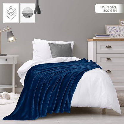 Utopia Bedding Fleece Blanket Twin Size Navy 300GSM Luxury Anti-Static Fuzzy Soft Microfiber Dorm Bed Blanket (90x66 Inch)