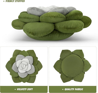 Flower Throw Pillow - 17.8" Plant Shaped Cushion, Soft Plush Decorative Pillow for Bedroom & Living Room, Unique Green Design, Home Decor Accen