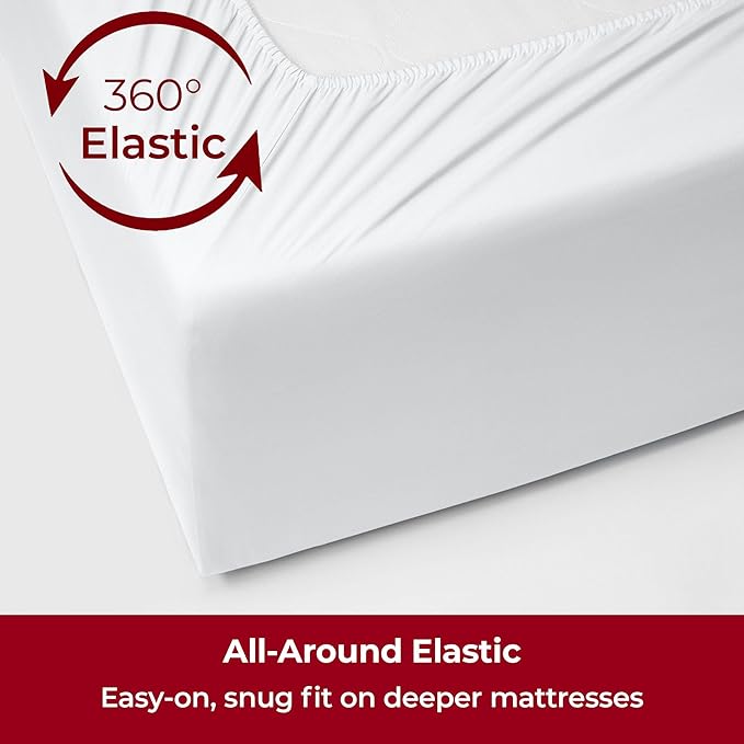 Mellanni Extra Deep Split King Sheets - 5 PC Iconic Collection Bedding - Hotel Luxury, Ultra Soft, Cooling Bed Sheets - Wrinkle, Fade, Stain Resistant (Split King, White)