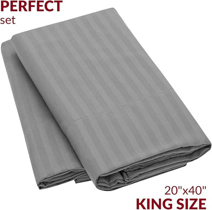 Mellanni Pillow Cases - Luxury, Extra Soft, Cooling Pillow Covers - 2 PC Iconic Collection Pillowcases - Envelope Closure (King 20" x 40", Striped Gray/Silver)