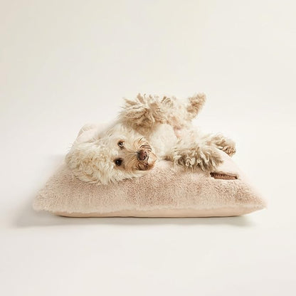 UnHide Floof Pet Bed - Medium (28" x 10") - Extra Soft Dog Bed - Removable Faux Fur Cover - Machine Washable - Helps Ease Pet Anxiety & Provides The Perfect Sleep - Beige Bear