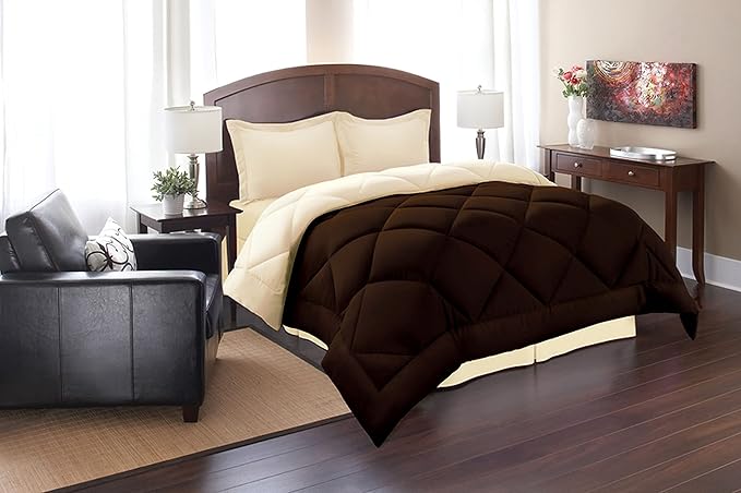 Elegant Comfort All Season Goose Down Alternative Reversible 2-Piece Comforter Set- Available in and Colors, Twin/Twin XL, Brown/Cream