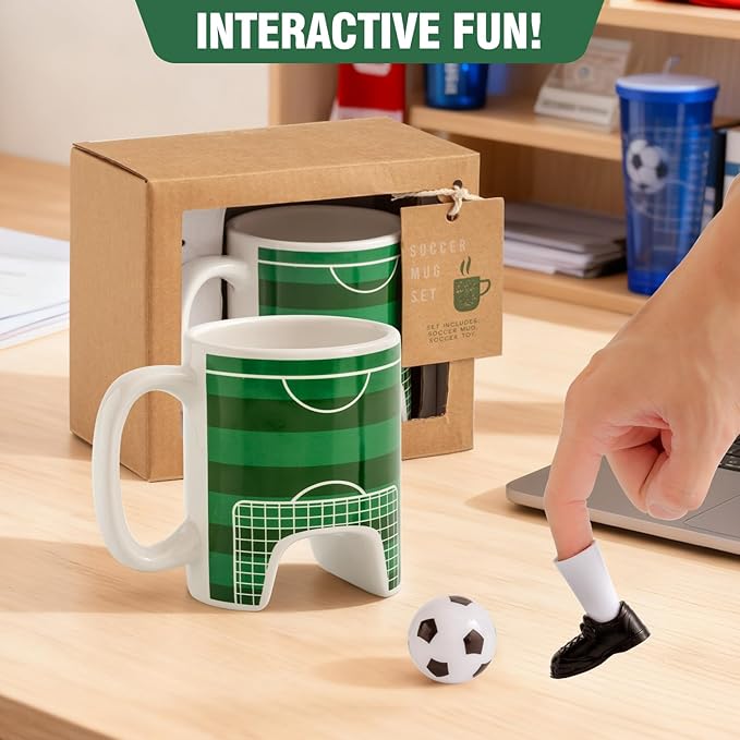 Soccer Mug Funny Coffee Cup Novelty Ceramic Mug With Cute Soccer Ball and Finger Shoes Football Players Gifts for Boys Football Lovers Coach Birthday Christmas Fathers Day
