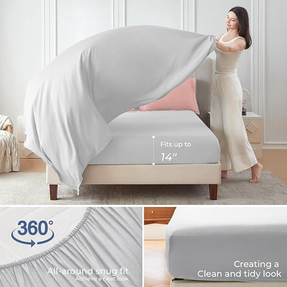 Sasttie King Size Comforter Set, 7 Pieces Reversible Bed in a Bag King, Complete Bedding Set Includes Comforter, Flat Sheet, Fitted Sheet, Pillowcases and Pillow Shams, Pink & Light Grey