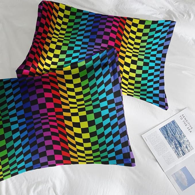 Comforter Set King Size, Rainbow Geometric Colorful 7 Pcs Bedding for Kids and Adults, Dot Pride Wavy Bed Sheet Sets with Fitted Sheet 2 Pillowcases & 2 Shams for Bedroom Bed Decor