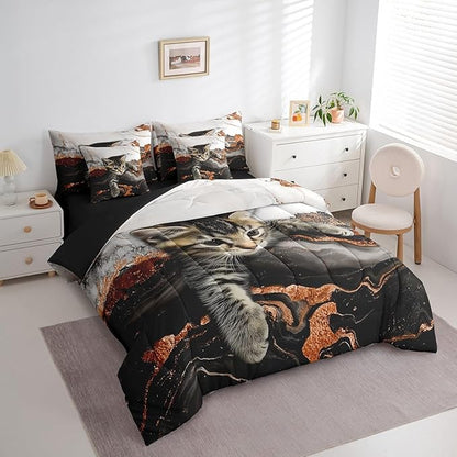 Erosebridal Orange Marble Bedding Set Full Watercolor Marble Ink Fluid Bed in A Bag Luxury Modern Marbling Cat Comforter Sets with Sheets Retro Artwork Style Aesthetic Bed Set(Orange, Full)