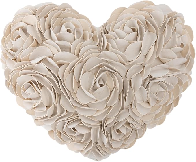 JWH Valentine's Day Throw Pillow Covers Decorative Flower Accent Pillow Cases Heart Shaped Cushion for Couch Living Room Bed Chair 14 x 16 Inches Creamy White