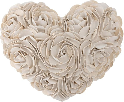 JWH Valentine's Day Throw Pillow Covers Decorative Flower Accent Pillow Cases Heart Shaped Cushion for Couch Living Room Bed Chair 14 x 16 Inches Creamy White