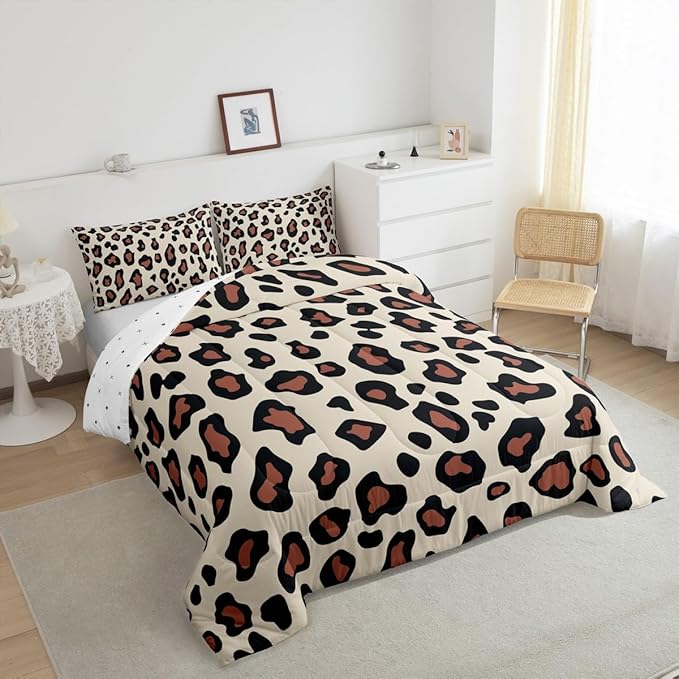 Feelyou Leapord Comforter Set Full Size Leopard Print Comforter for Boys Girls Teens Cheetah Print Bedding Set Morden Duvet Set Room Decor Pale Brown Quilt Set