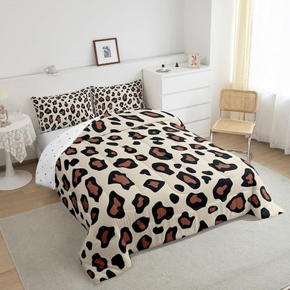 Feelyou Leapord Comforter Set Toddle Size Leopard Print Comforter for Boys Girls Teens Cheetah Print Bedding Set Morden Duvet Set Room Decor Pale Brown Quilt Set