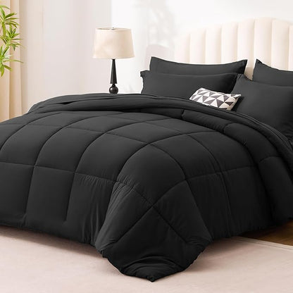 Love's cabin Twin XL Comforter Set Ash Black, 5 Pieces Twin XL Bed in a Bag, All Season Bedding Sets with 1 Comforter, 1 Flat Sheet, 1 Fitted Sheet, 1 Pillowcase and 1 Pillow Sham