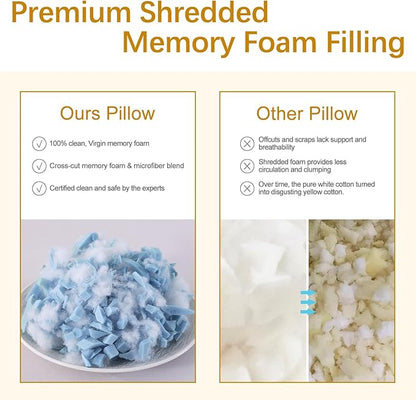 Neck Support Shredded Memory Foam Pillows for Sleeping, Adjustable Firm Pillow for Side, Back and Stomach Sleepers, Very Soft ＆ Warm for Winter ＆ Spring, King Size Set of 2（18 * 33inch）