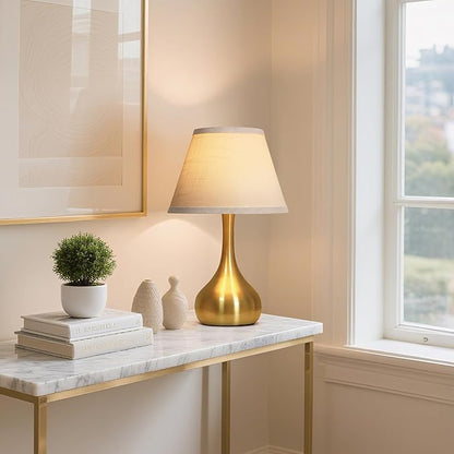 17” Touch Table Lamp for Bedroom Set of 2, 3-Way Dimmable Bedside Lamp for Nightstand, Modern Metal Desk Lamp with Linen Shade for Living Room, Kids Reading, Dorm, Home Office Decor, Bulb Included