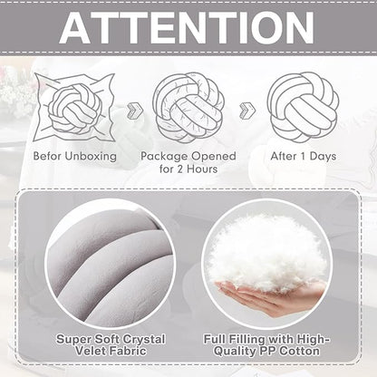 Namalu 2 Pcs Soft Knot Pillow Ball, Decorative Round Throw Knotted Pillows Cushion, Handmade Stuffed Ball Pillows for Winter Bedroom Sofa Couch Home Decor(10.6 Inches,Light Gray)
