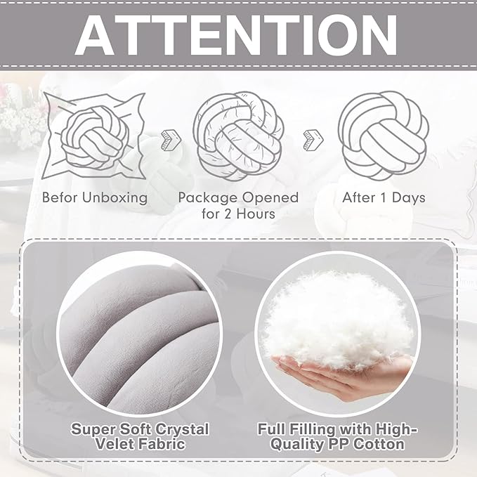 Namalu 2 Pieces Knot Ball Pillows Round Plush Aesthetic Cushion Pillows Soft Stress Relieving Cute Decorative Knotted Pillows for Kids Bed Sofa Bedroom Decor (Gray, 7.87 Inches)