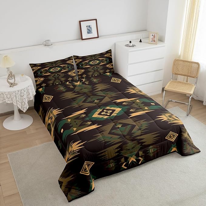 Feelyou Rustic Lodge Cabin Comforter Set,Western Southwestern Aztec Bedding Set Queen Size,Boys Girls Bedroom Room Decor,Bohemian Comforter,Western Farmhouse Bed Set for All Season