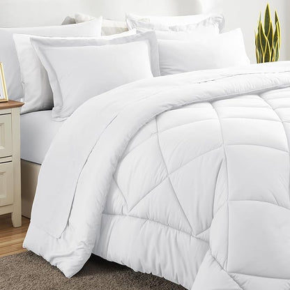 CozyLux King Size Comforter Set White - 7 Pieces Bed in a Bag King, Luxury Soft Bed Set for All Seasons, Bedding Set with Down Alternative Comforter, Sheets, Pillowcases & Shams