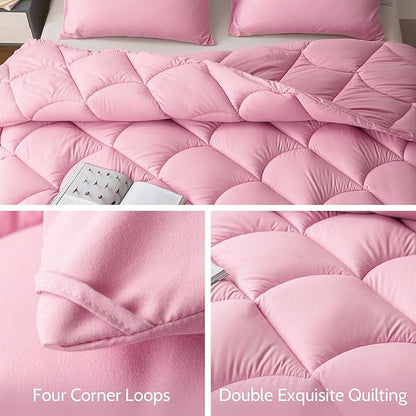 Decroom Lightweight King Comforter Set with 2 Pillow Sham - 3 Pieces Set - Quilted Down Alternative Comforter/Duvet Insert for All Season - Pink - King Size