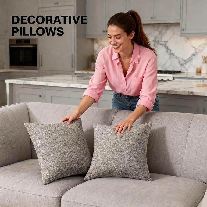 Decorative Couch Pillow Covers SofaThrow pillows with inserts included Bohemian-Style Country Cushion Cover Suitable for Beds, Sofas, Living Rooms, and Home Decor 2pack 18X18 inch.(Medium Gray)