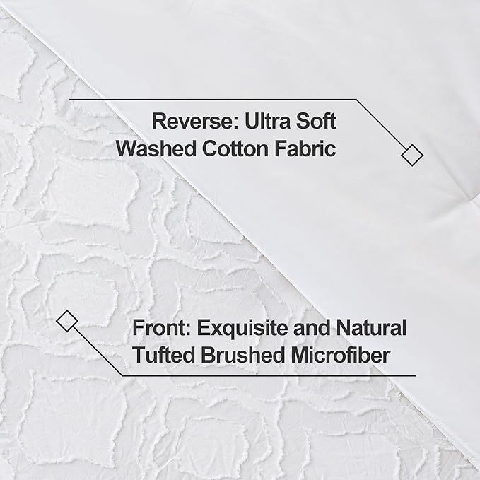 Andency White Boho Tufted Comforter Set Full(79x90Inch), 3 Pieces Floral Textured Farmhouse Bed, Soft Microfiber Down Alternative Geometric Bedding Set with 2 Pillowcases