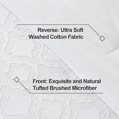 Andency White Boho Tufted Comforter Set Full(79x90Inch), 3 Pieces Floral Textured Farmhouse Bed, Soft Microfiber Down Alternative Geometric Bedding Set with 2 Pillowcases