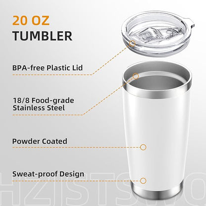 20 oz Tumbler with Lid Stainless Steel Insulated Tumblers Double Wall Vacuum Coffee Mug Powder Coated Tumbler Cups for Cold and Hot Drinks, White, 1 pack