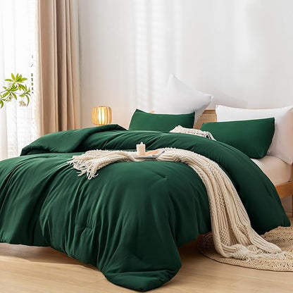 weigelia Queen Comforter Set Boho Emerald Green Comforter with 2Pillowcases Soft Microfiber Dark Green 3 Piece Bedding Comforter Set for All Season