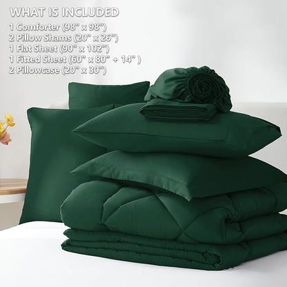 CozyLux Oversized Queen Comforter Set Emerald Green, 7 Pieces Bed in a Bag Comforter Set with Sheets, All Season Bedding Set with Down Alternative Comforter, Sheets, Pillowcases & Shams