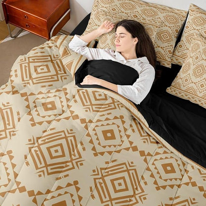 Erosebridal Rustic Western Bed in A Bag 7 Pcs Southwestern Vintage Country Comforter Set for Kids Teens Retro Brown Geometric Bedding Sets Queen Exotic Boho Aztec Sheet Set with Comforter