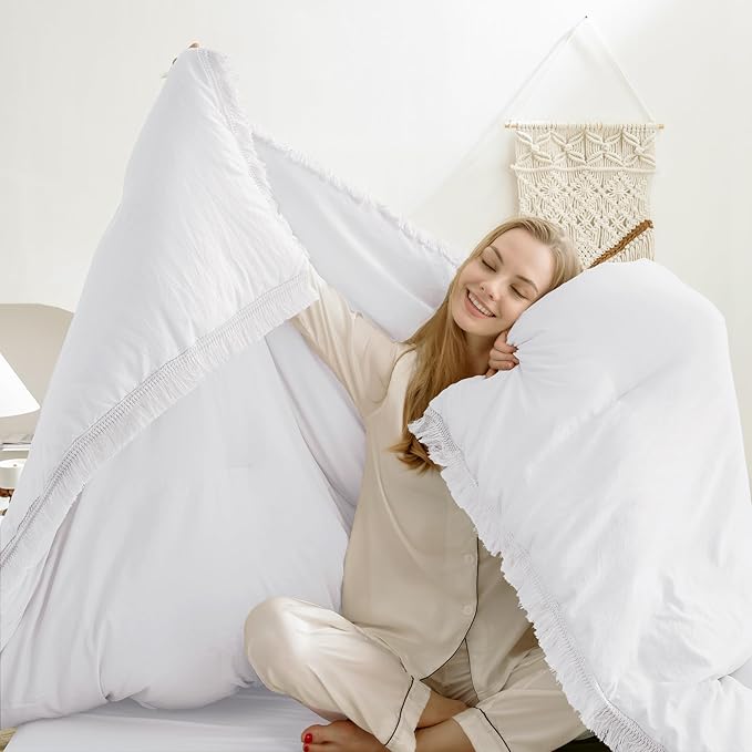 Andency White Comforter Set King Size, 3 Pieces Boho Lightweight Bedding Comforter Sets for King Bed, All Season Soft Fluffy Boho Bed Set (104x90In Comforter & 2 Pillowcases)